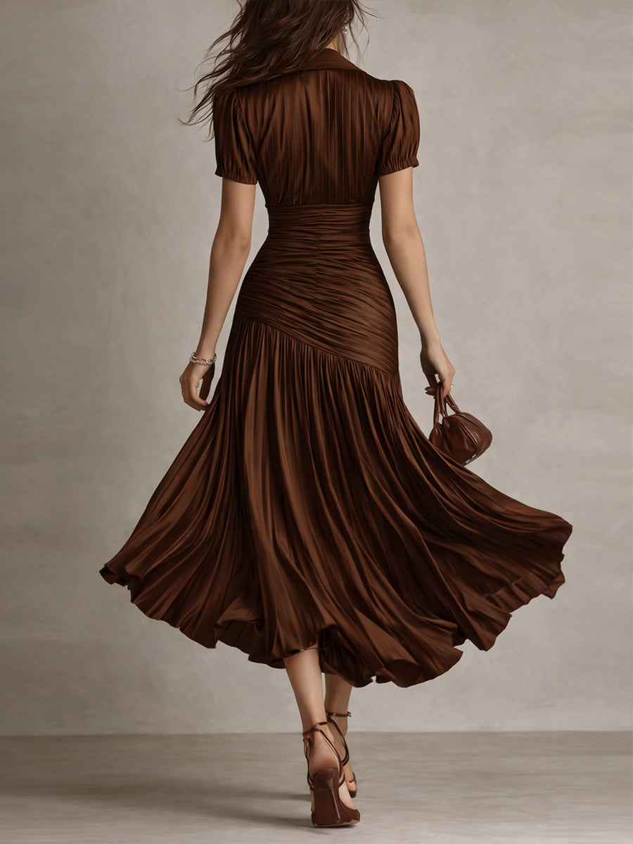 Adriana - Retro Gestreiftes Satin Midi-Kleid