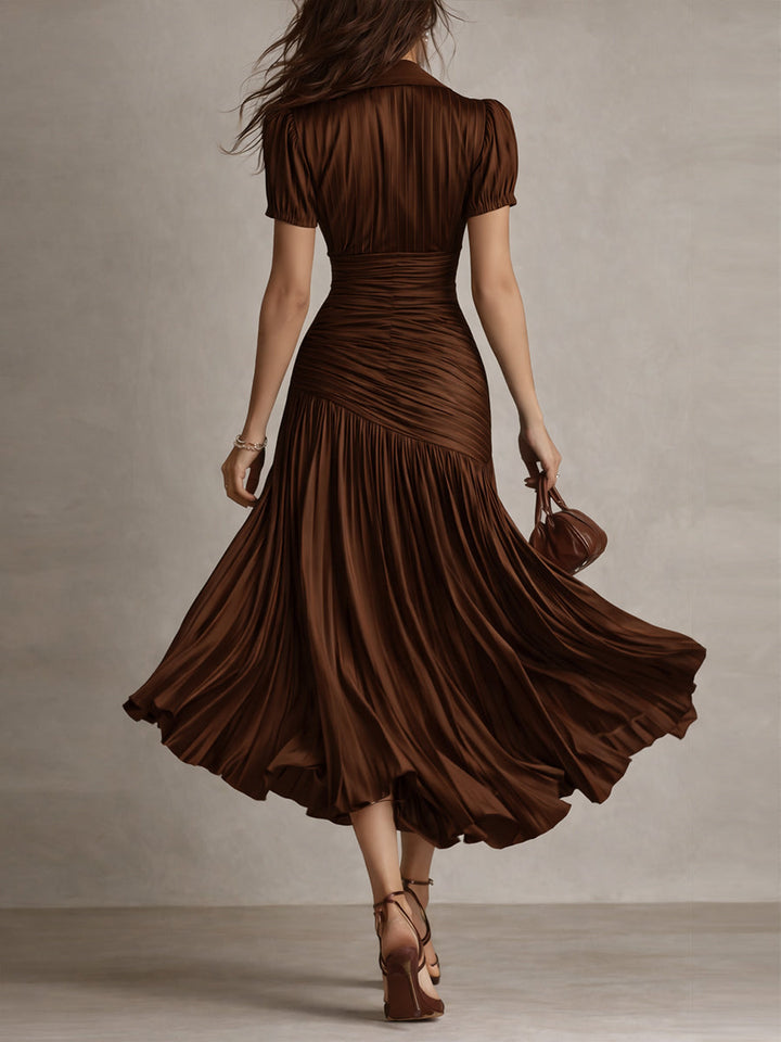 Adriana - Retro Gestreiftes Satin Midi-Kleid