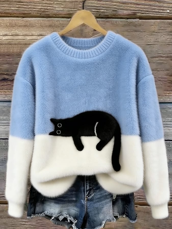 Belinda - Oversized Pullover mit Katzenmotiv