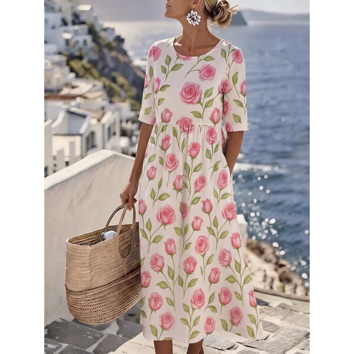 Sophia™ - Elegantes Floral Sommer-Midi-Kleid