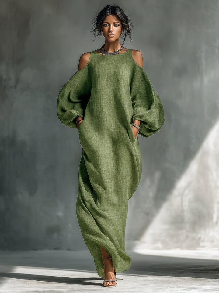 Georgina - Hellgrünes Off-Shoulder Maxikleid