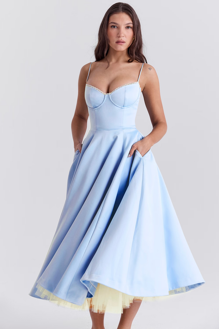 Luce - Satin Tüll Midi Kleid