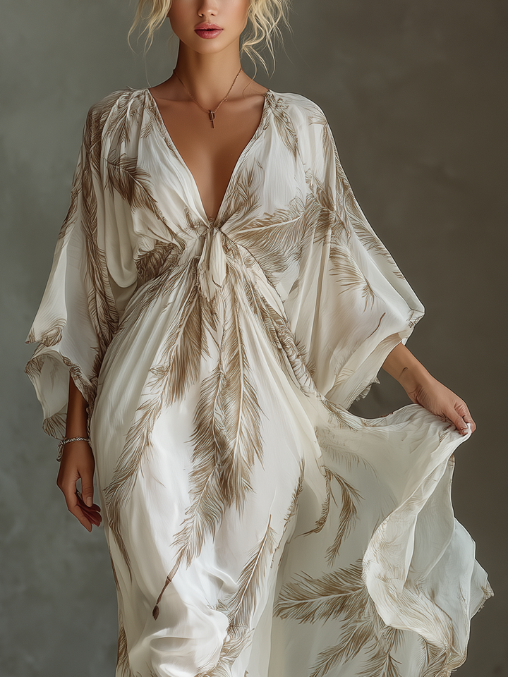 Morrisa - Maxikleid aus Chiffon in Elfenbein und Taupe
