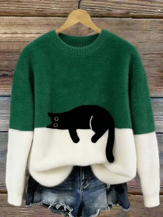 Belinda - Oversized Pullover mit Katzenmotiv