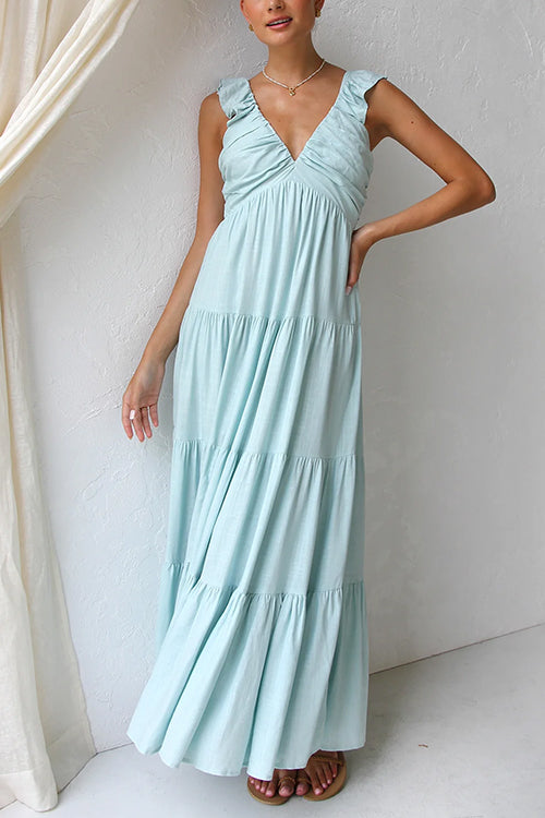 Juliet | V-Ausschnitt Rüschens Maxikleid