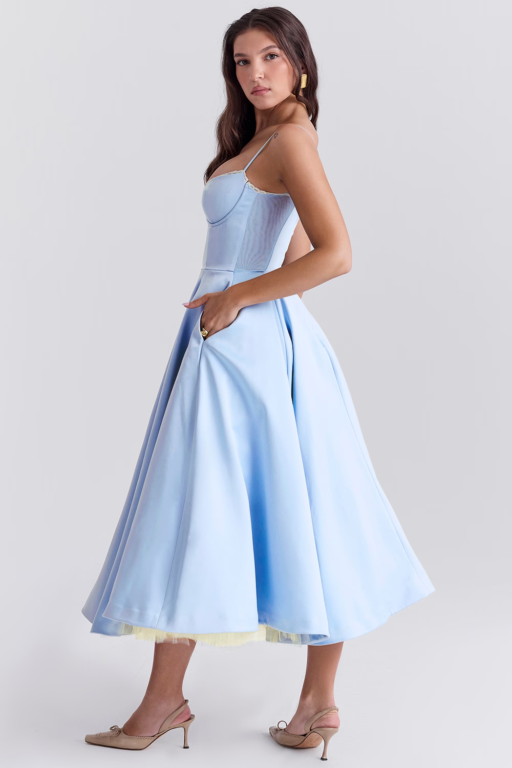 Luce - Satin Tüll Midi Kleid