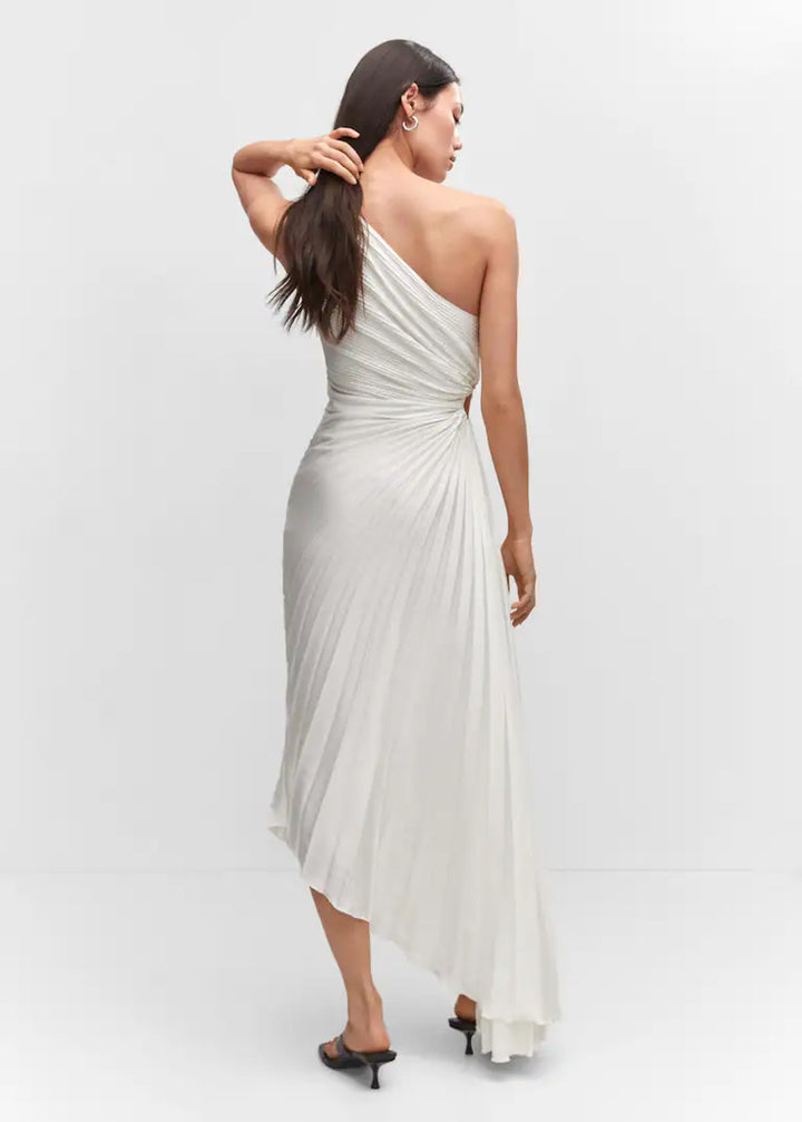 Sylviana - Ein Schulter Falten Midi Kleid
