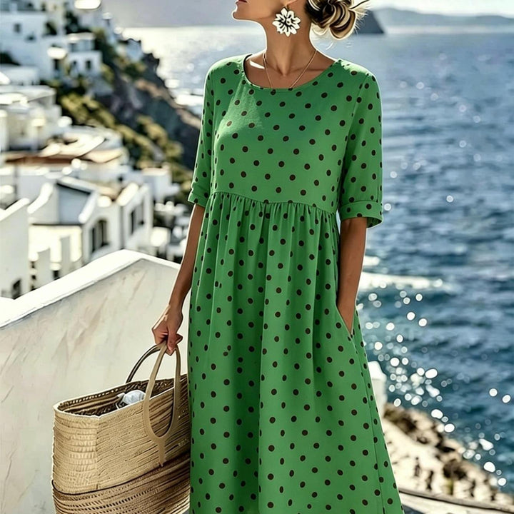 Harper™ | Smaragdgrünes Polka Dot Midi-Kleid