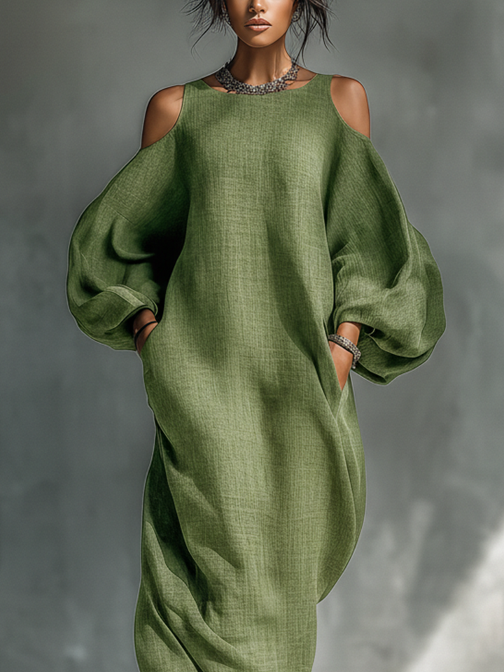 Georgina - Hellgrünes Off-Shoulder Maxikleid