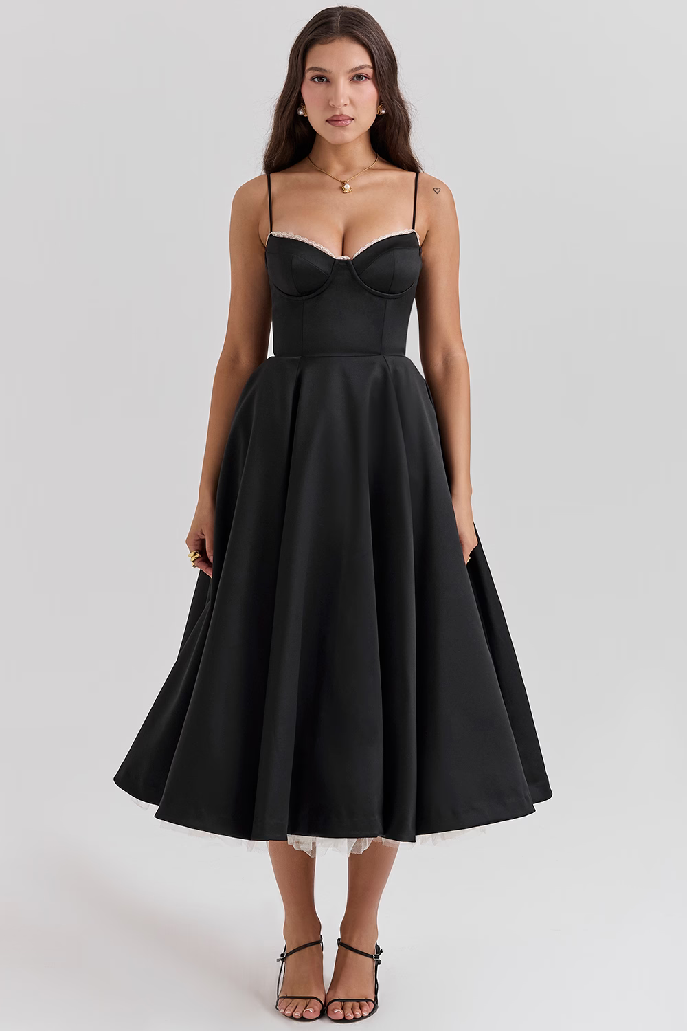 Luce - Satin Tüll Midi Kleid