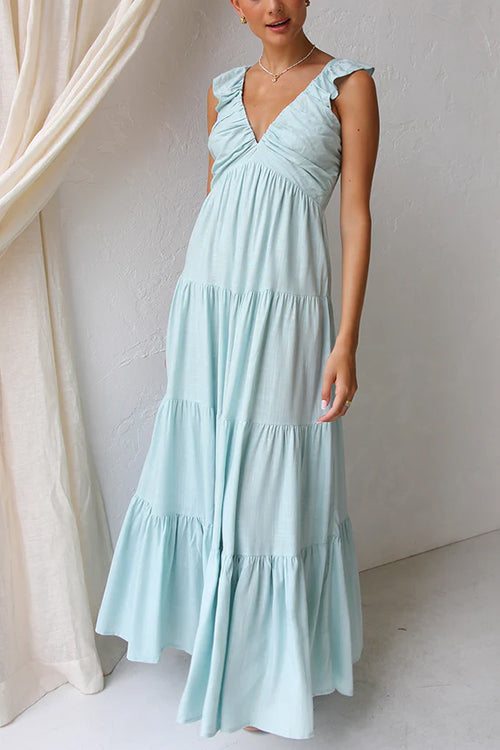 Juliet | V-Ausschnitt Rüschens Maxikleid