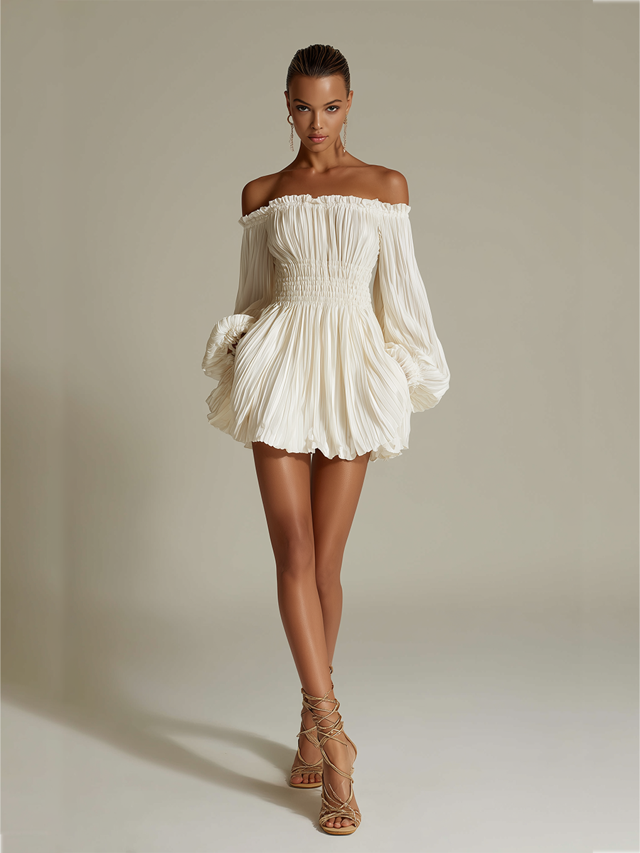 Lily - Elfenbein Faltenkleid