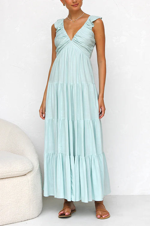 Juliet | V-Ausschnitt Rüschens Maxikleid