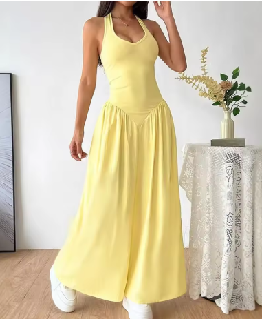 Juni - Gelbes Langes Rückenfreies Kleid