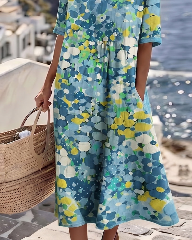 Elena™ - Elegantes Blumenkleid für den Sommer in Midi-Länge