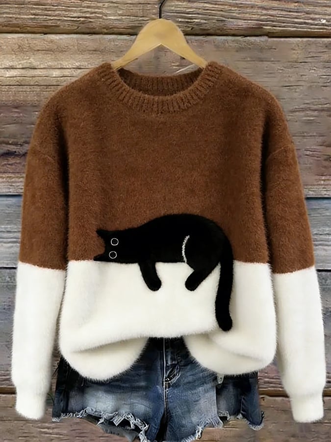Belinda - Oversized Pullover mit Katzenmotiv