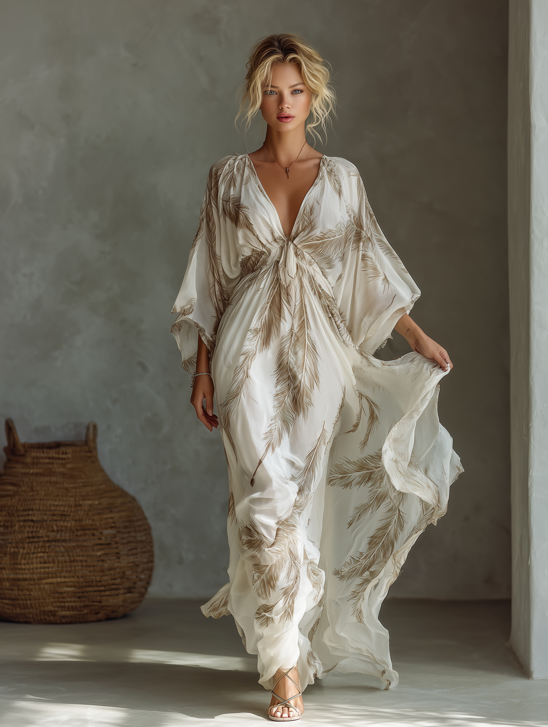 Morrisa - Maxikleid aus Chiffon in Elfenbein und Taupe