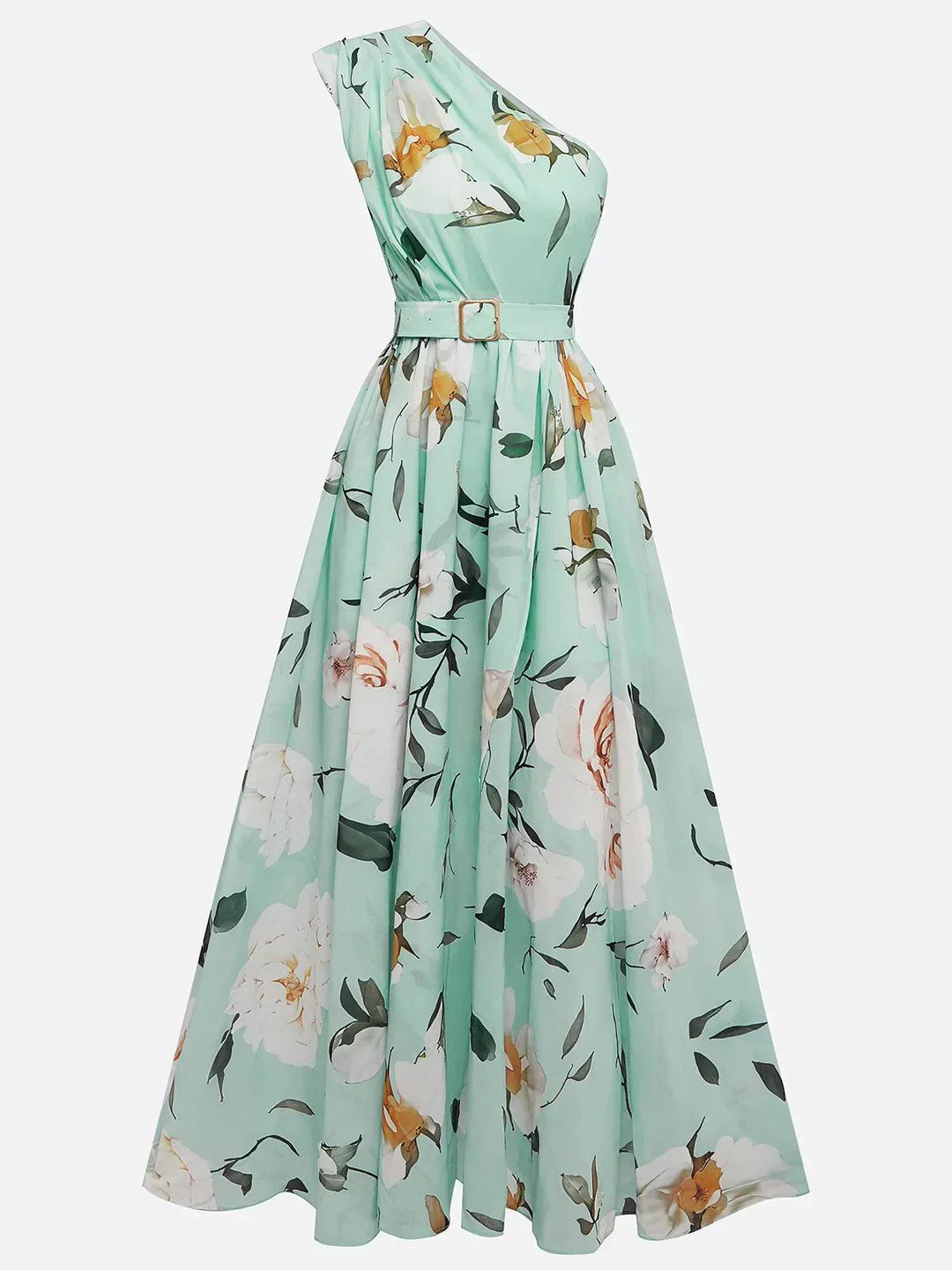 Sella - Rüschendes Ein-Schulter A-Linie Maxi Chiffon Kleid