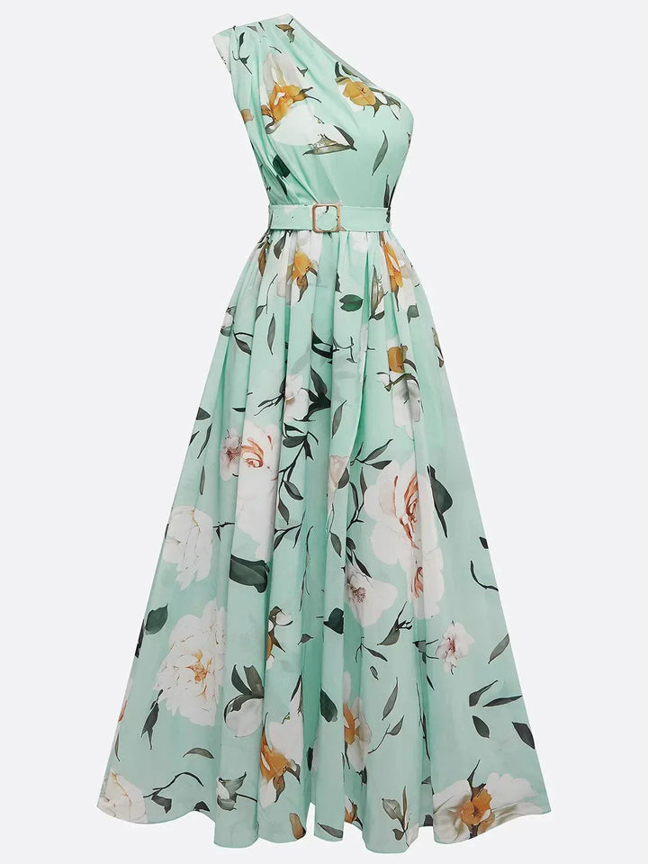 Sella - Rüschendes Ein-Schulter A-Linie Maxi Chiffon Kleid