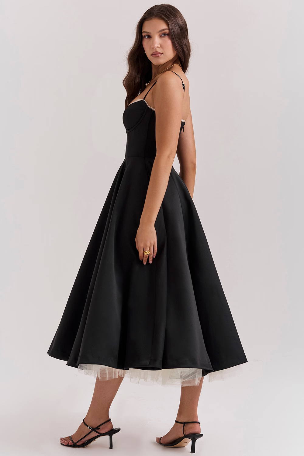 Luce - Satin Tüll Midi Kleid
