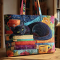 Handgemachte schwarze Katzen-Tasche mit Büchern und Tassen