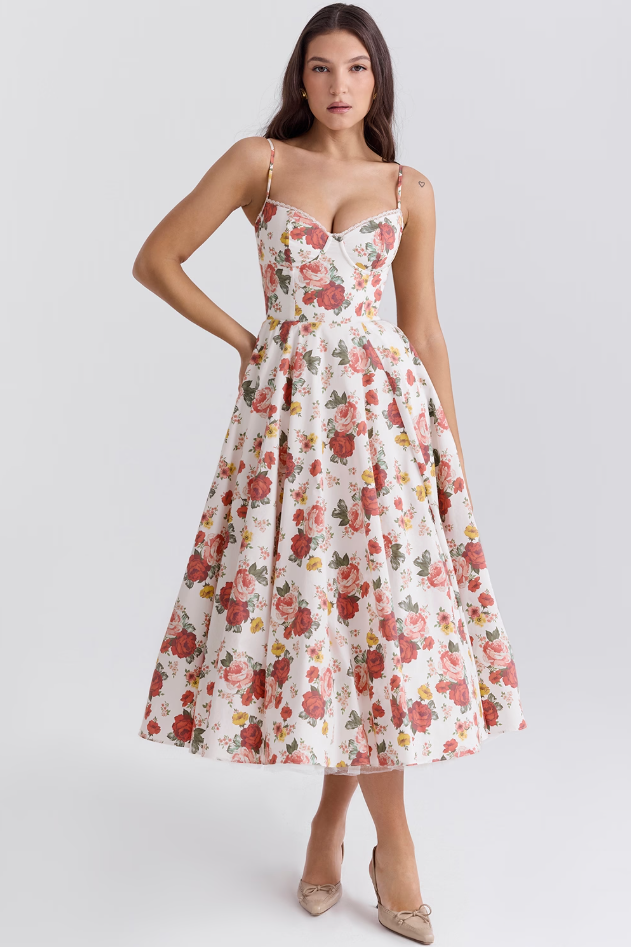 Luce - Satin Tüll Midi Kleid