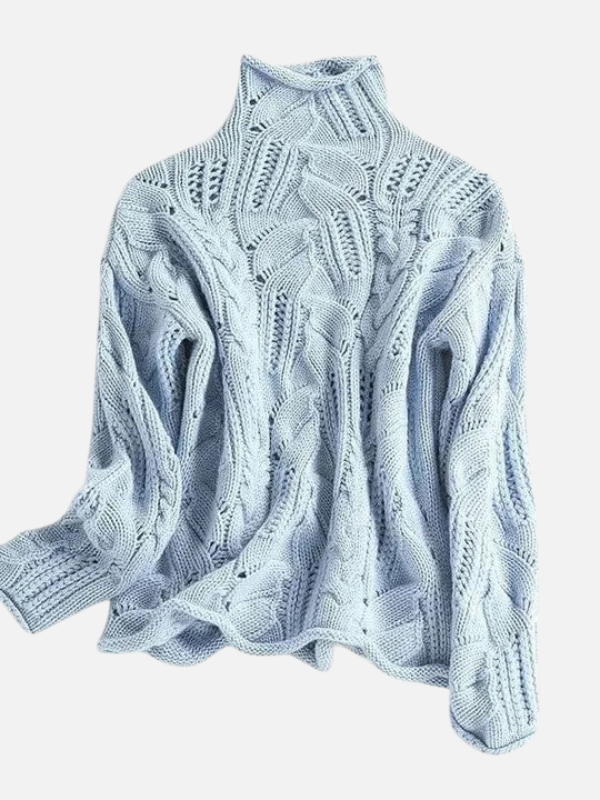 Camilla | Verschnörkelter Kabelstrickpullover mit Rollkragen