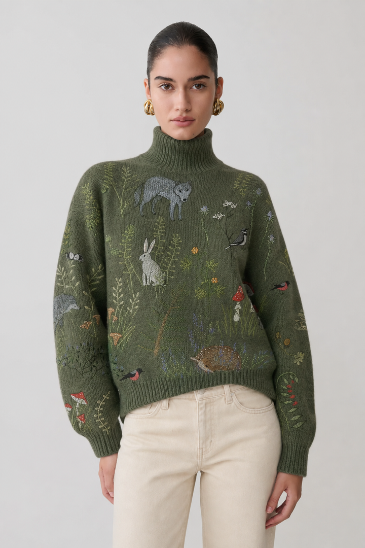 Anna | Gemusterter Rollkragenpullover mit Waldmotiv