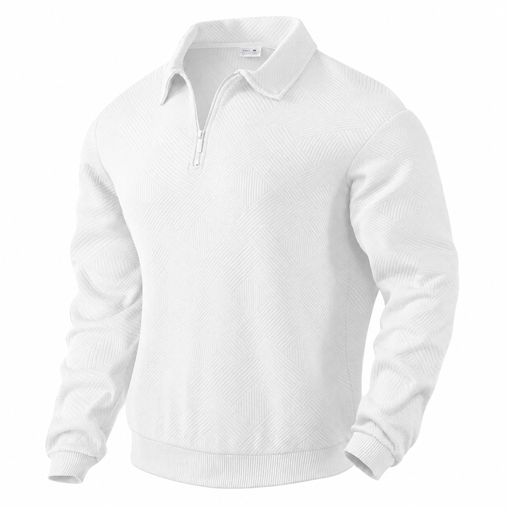Herren Strickpullover mit Polokragen, Strukturmuster und Reissverschluss | Valcor Zürich