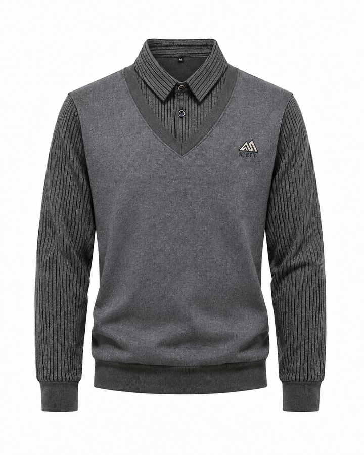 Herren 2-in-1 Pullover mit Hemdkragen und V-Ausschnitt | Valcor Zürich