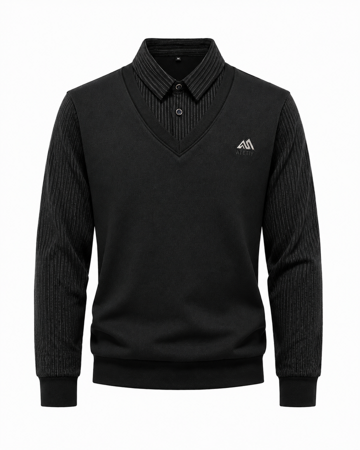 Herren 2-in-1 Pullover mit Hemdkragen und V-Ausschnitt | Valcor Zürich