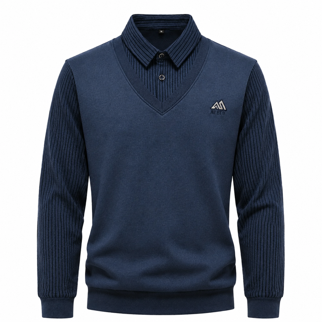 Herren 2-in-1 Pullover mit Hemdkragen und V-Ausschnitt | Valcor Zürich