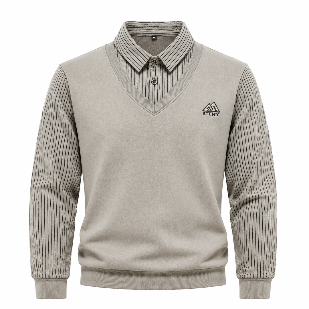 Herren 2-in-1 Pullover mit Hemdkragen und V-Ausschnitt | Valcor Zürich