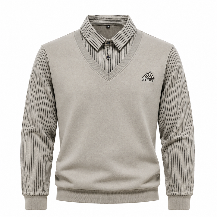 Herren 2-in-1 Pullover mit Hemdkragen und V-Ausschnitt | Valcor Zürich