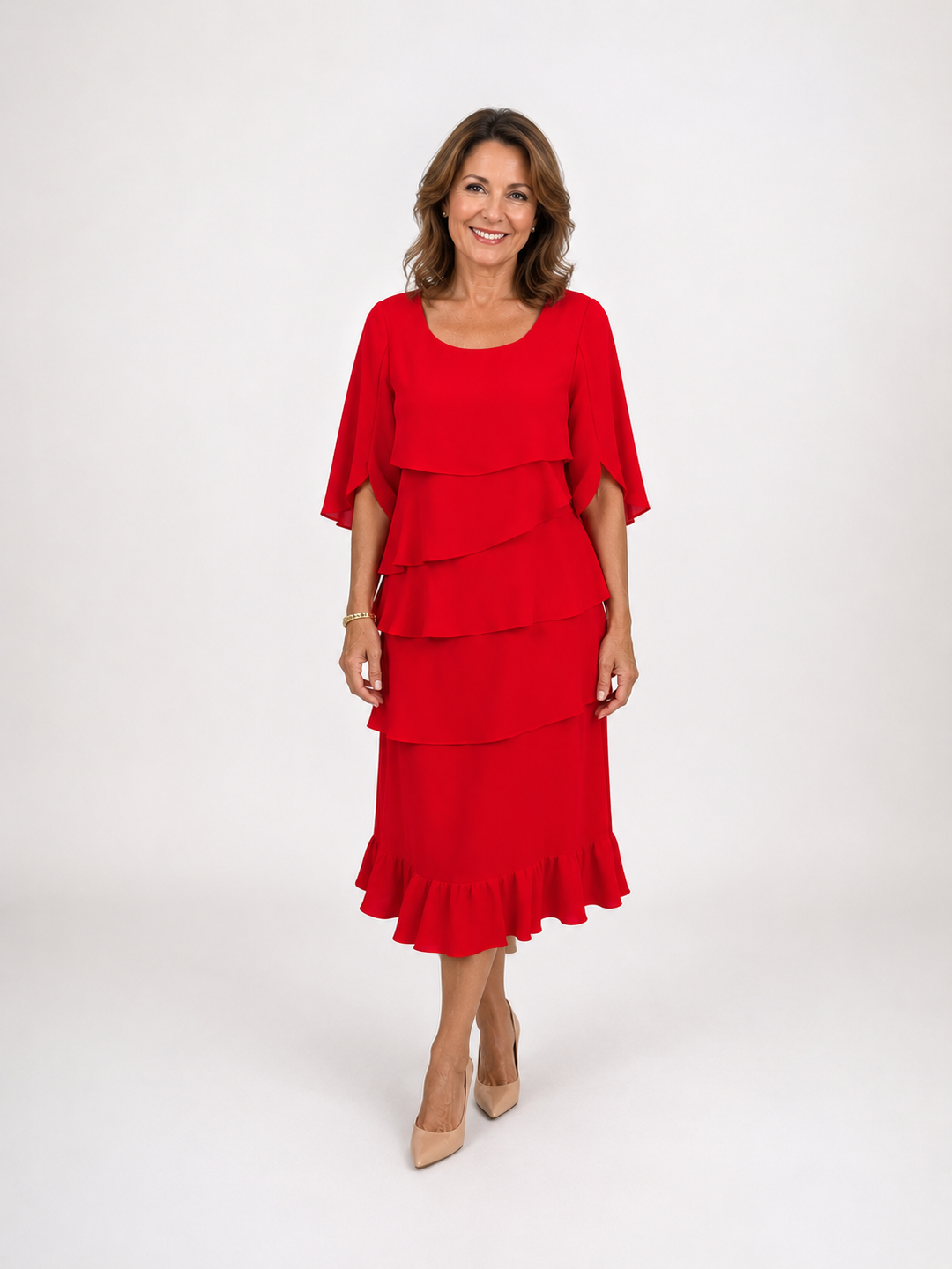 Anna | Elegantes Rüschenshirt Midi-Kleid