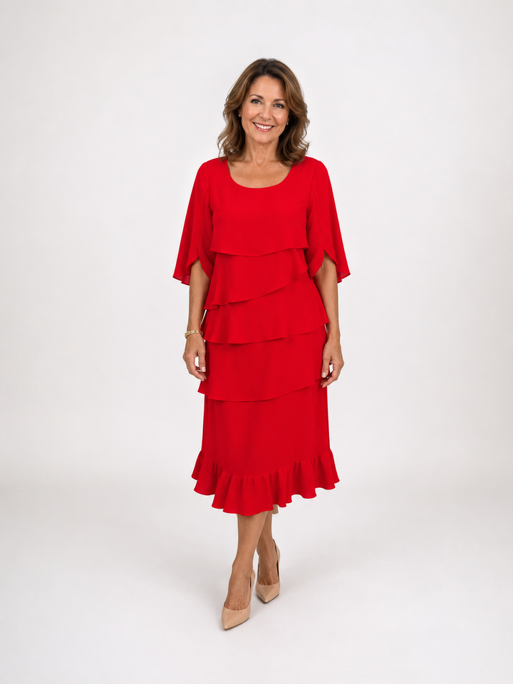 Anna | Elegantes Rüschenshirt Midi-Kleid