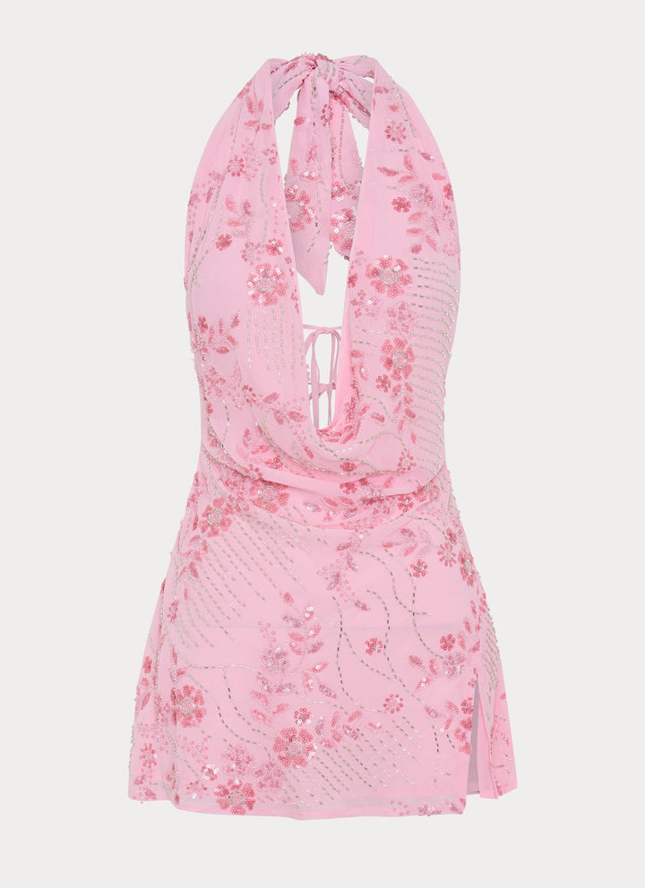 Cinzia - Perlenbesetztes Pinkes Minikleid