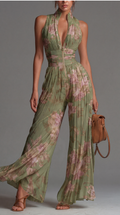 Zsófia Jumpsuit | Plissierter Chiffon-Overall in Grün