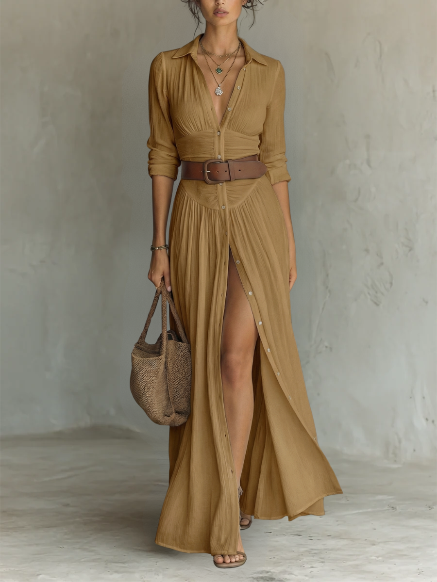 Kiara - Maxikleid mit langen Ärmeln und Reverskragen