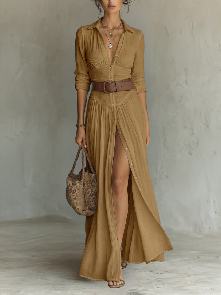 Kiara - Maxikleid mit langen Ärmeln und Reverskragen