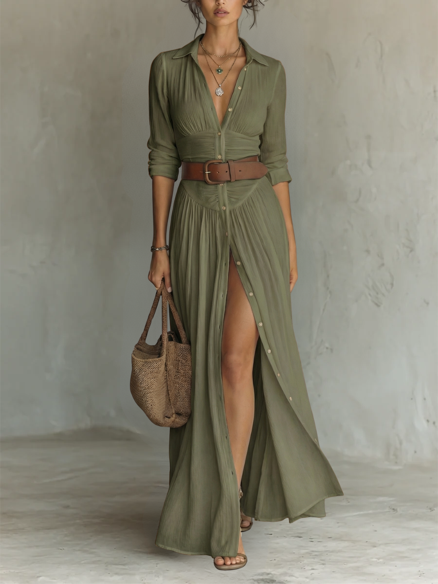 Kiara - Maxikleid mit langen Ärmeln und Reverskragen