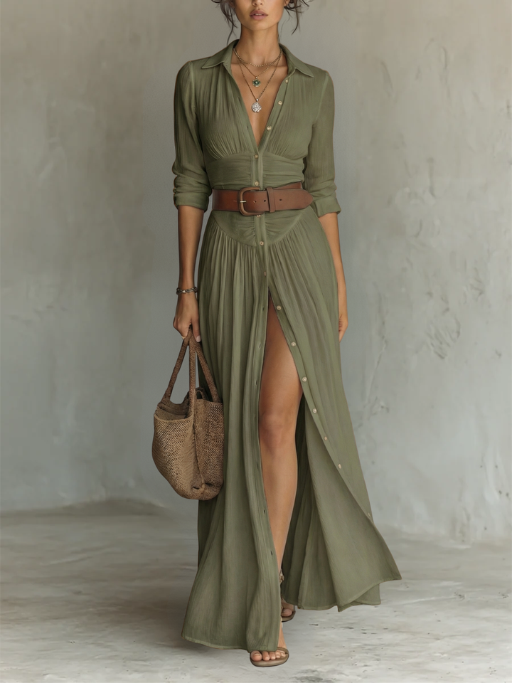 Kiara - Maxikleid mit langen Ärmeln und Reverskragen