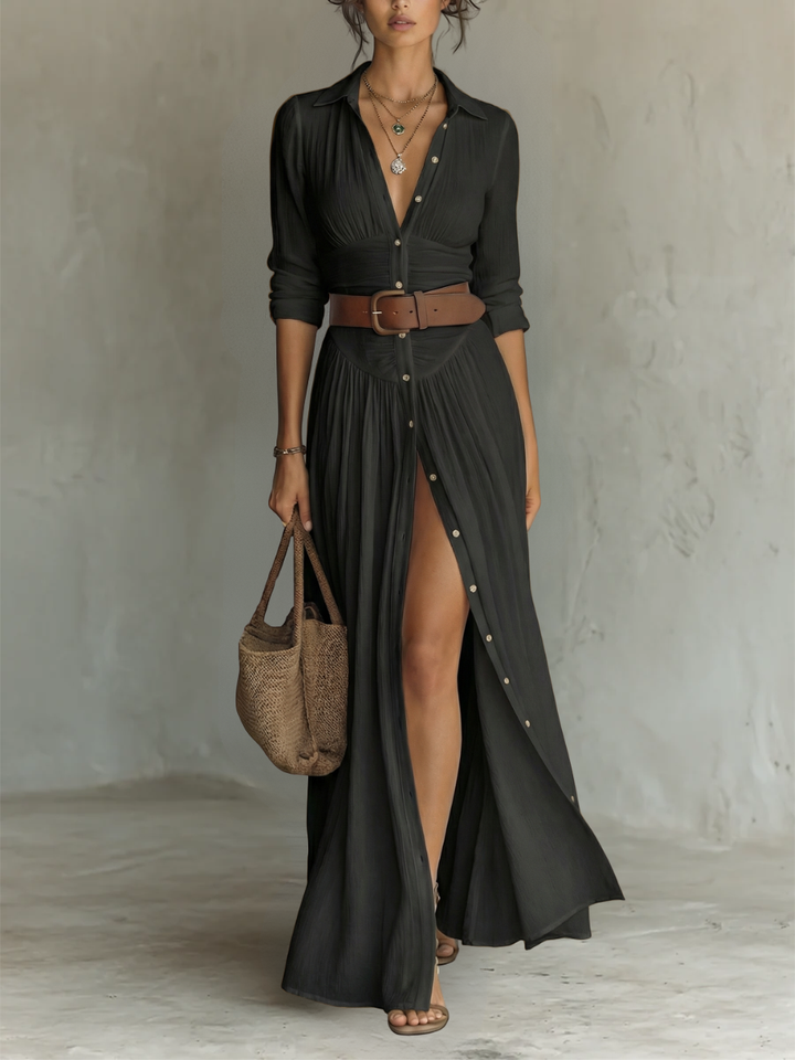 Kiara - Maxikleid mit langen Ärmeln und Reverskragen