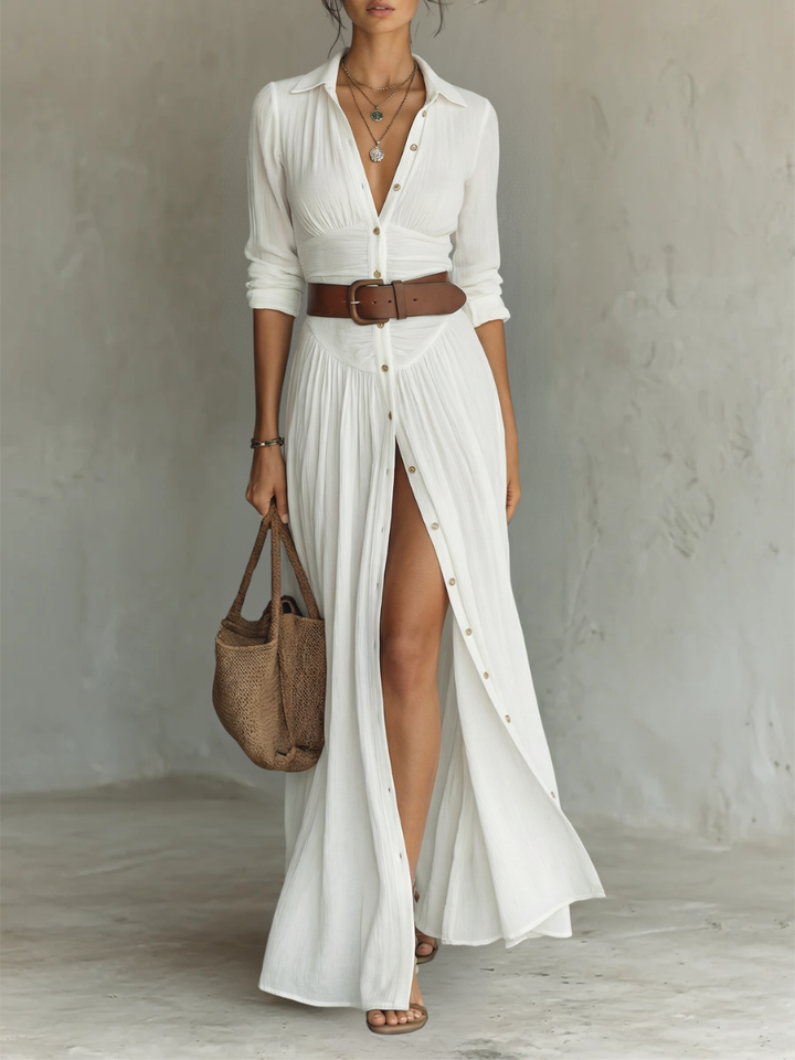 Kiara - Maxikleid mit langen Ärmeln und Reverskragen