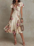 Alba | Elegantes retro florales Satin-Midikleid