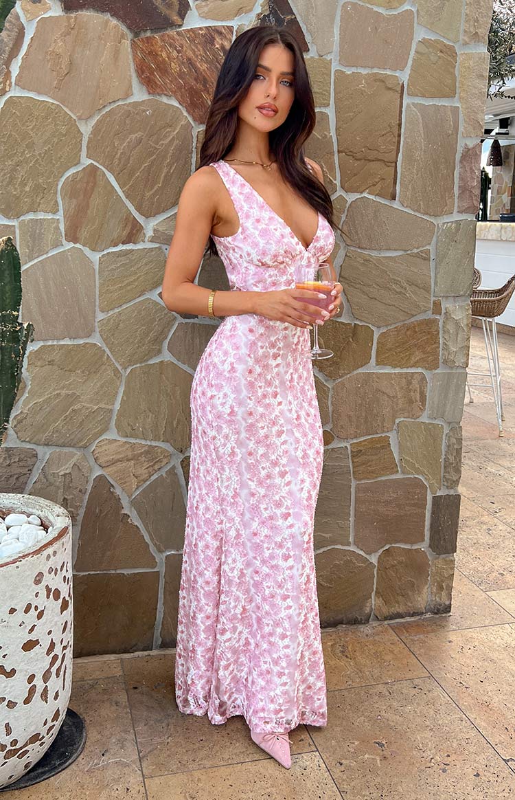 Farida - Pinkes Spitzen-Maxikleid