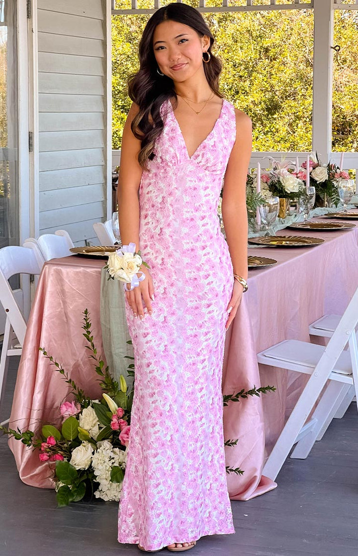 Farida - Pinkes Spitzen-Maxikleid