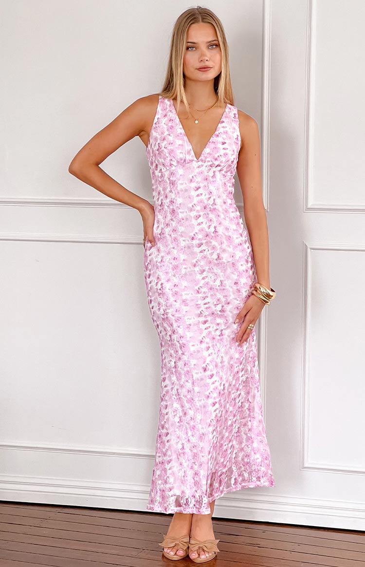 Farida - Pinkes Spitzen-Maxikleid