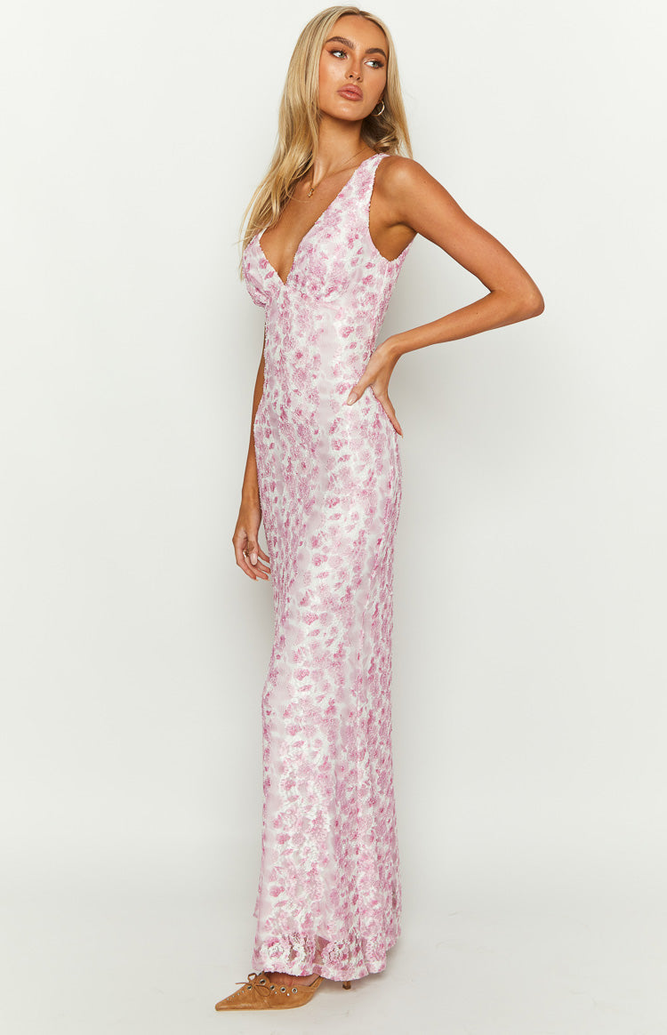 Farida - Pinkes Spitzen-Maxikleid