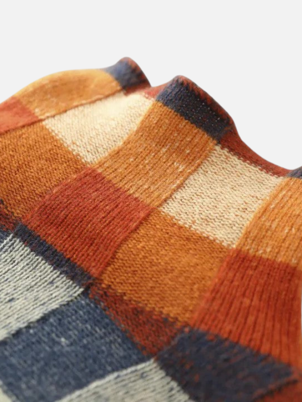 Maria | Bunter Karierter Strickpullover mit Hohem Kragen